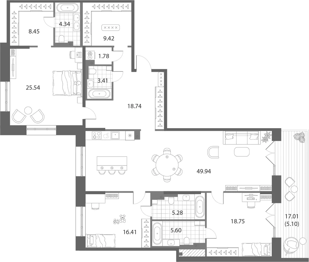 Планировка: Квартира евро-4 167,7 м² в ЖК «Нева Арт»