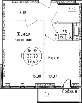 Планировка: 1-комнатная квартира 37,7 м² в ЖК «Дом Союзов»