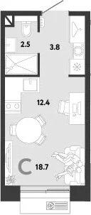 Планировка: Студия 18,7 м² в ЖК «Страна.Заречная»