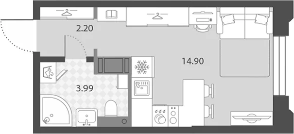 Планировка: Студия 21,1 м² в ЖК «Цивилизация на Неве»