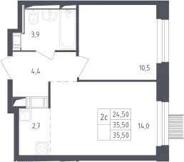 Планировка: Евродвушка 35,5 м² в ЖК «Мытищи Парк»