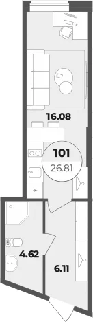 Планировка: Студия 26,8 м² в ЖК «Апарт-отель Лиговский 127»
