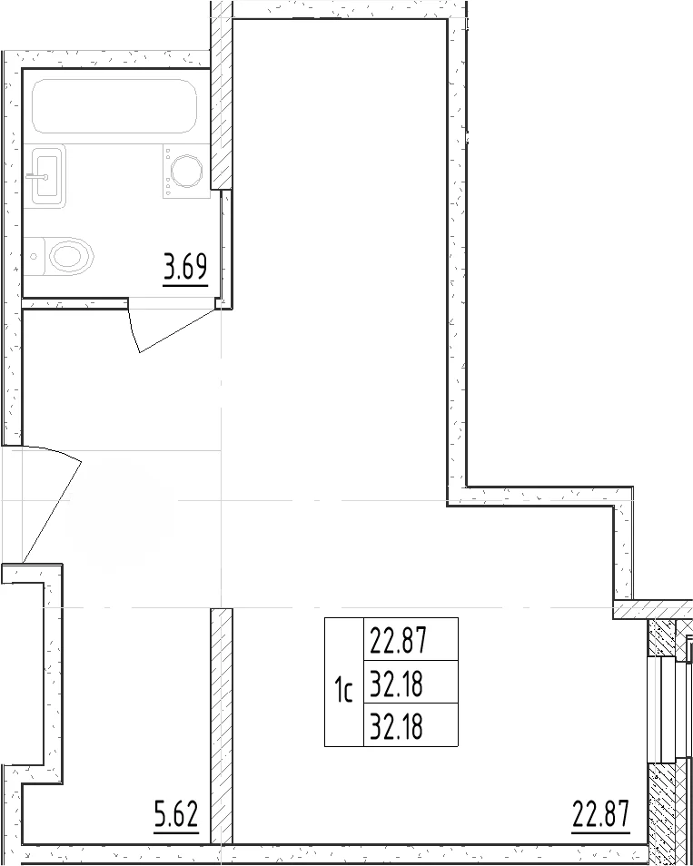 Планировка: Студия 33,2 м² в ЖК «Зум Черная Речка»