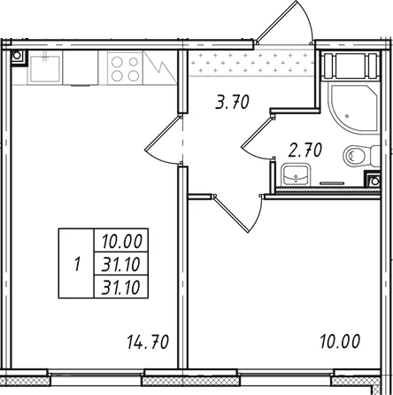 Планировка: 1-комнатная квартира 31,6 м² в ЖК «Ржевский парк»