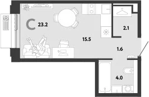 Планировка: Студия 23,2 м² в ЖК «Страна.Заречная»