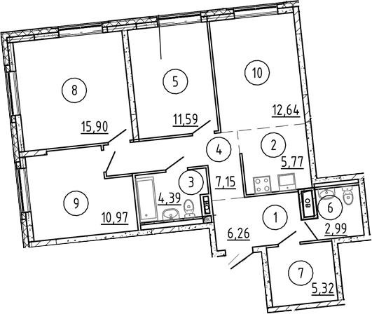 Планировка: Квартира евро-4 83 м² в ЖК «Квартал Лаголово»