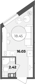 Планировка: Студия 18,5 м² в ЖК «Апарт-отель Лиговский 127»