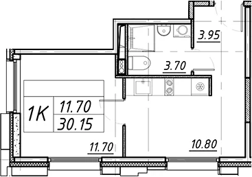 Планировка: 1-комнатная квартира 30,2 м² в ЖК «АВЕНЮ-АПАРТ ПУЛКОВО»