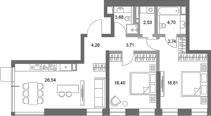 Планировка: 2-комнатная квартира 81,2 м² в ЖК «ФАЙВ ТАУЭРС»