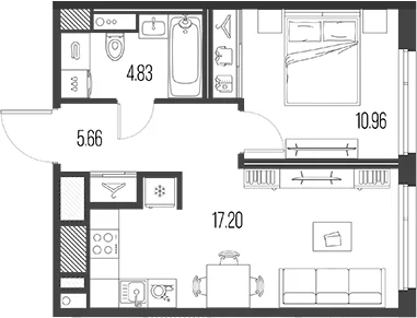 Планировка: Евродвушка 38,7 м² в ЖК «Легенда Васильевского»