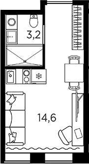 Планировка: Студия 17,8 м² в ЖК «Апарт-отель Авенир Индастриал»