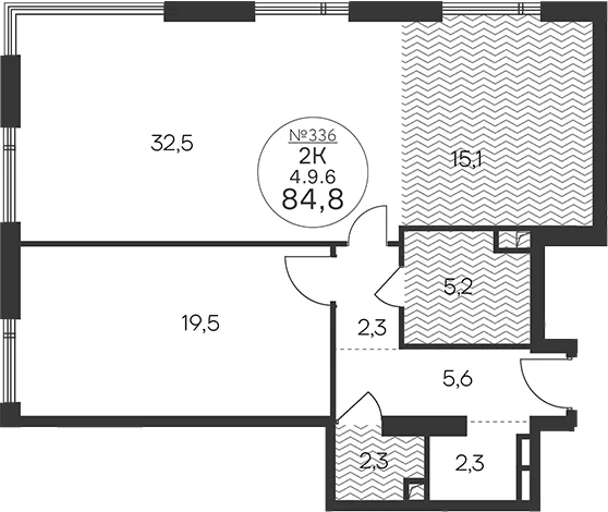 Планировка: Евротрёшка 84,8 м² в ЖК «Клубный квартал КРЫЛАТСКАЯ 33»