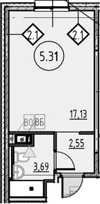 Планировка: Студия 23,4 м² в ЖК «COSMOS SMART САНКТ-ПЕТЕРБУРГ ЮЖНЫЙ ОТЕЛЬ»