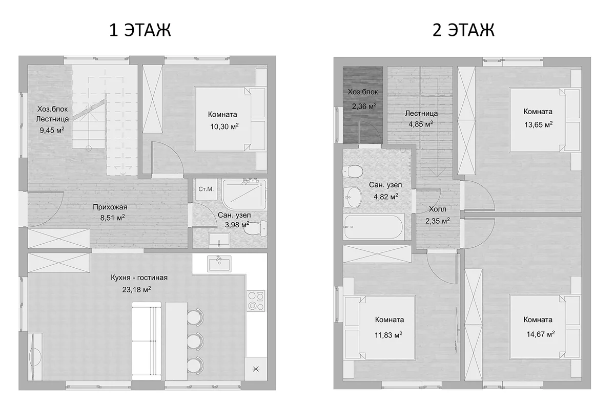 Планировка: Коттедж 110 м² в ЖК «Коттеджный поселок Экофорест. ССК-Технологии»