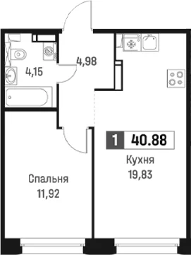 Планировка: Евродвушка 40,9 м² в ЖК «Максималист»