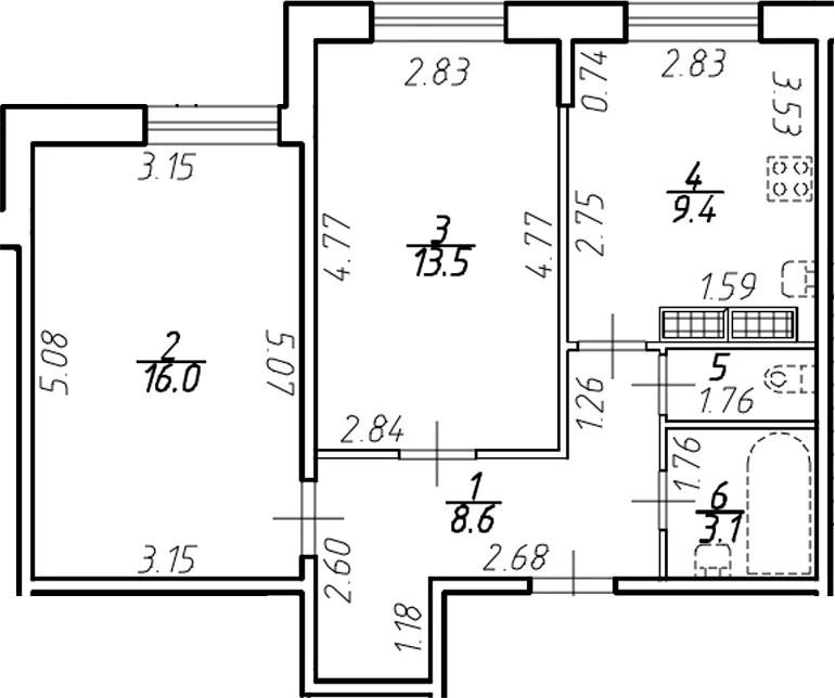 Планировка: 2-комнатная квартира 51,9 м² в ЖК «Ингрия Лэнд»