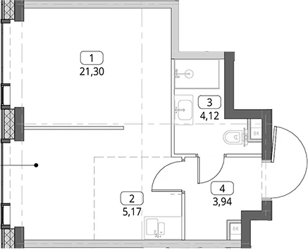 Планировка: Студия 34,5 м² в ЖК «СИТИДЗЕН»