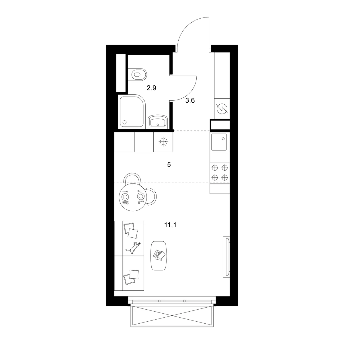 Планировка: Студия 22,6 м² в ЖК «2-й Иртышский»