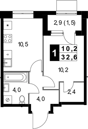 Планировка: 1-комнатная квартира 31,1 м² в ЖК «1-й Измайловский»