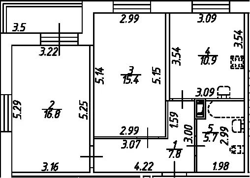 Планировка: 2-комнатная квартира 56,6 м² в ЖК «Рождественский квартал»