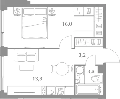 Планировка: 1-комнатная квартира 36,5 м² в ЖК «Зиккурат Преображенский»