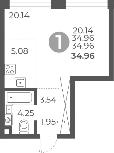 Планировка: Студия 35 м² в ЖК «Мневники от Гранель»