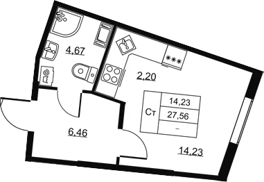 Планировка: Студия 27,6 м² в ЖК «Высота. Всеволожск»