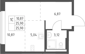 Планировка: Студия 25,9 м² в ЖК «Большое Юрлово»