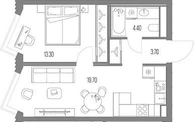 Планировка: 1-комнатная квартира 41,1 м² в ЖК «Северный Порт»