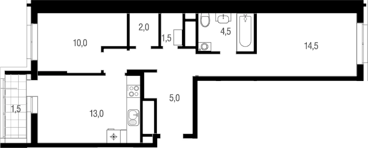 Планировка: 2-комнатная квартира 50,5 м² в ЖК «Котельники парк»