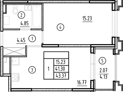 Планировка: Евродвушка 41,3 м² в ЖК «Ассамблея»