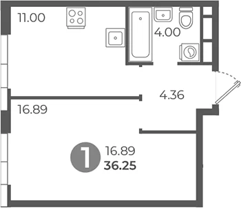 Планировка: 1-комнатная квартира 36,3 м² в ЖК «Нижегородская от Гранель»