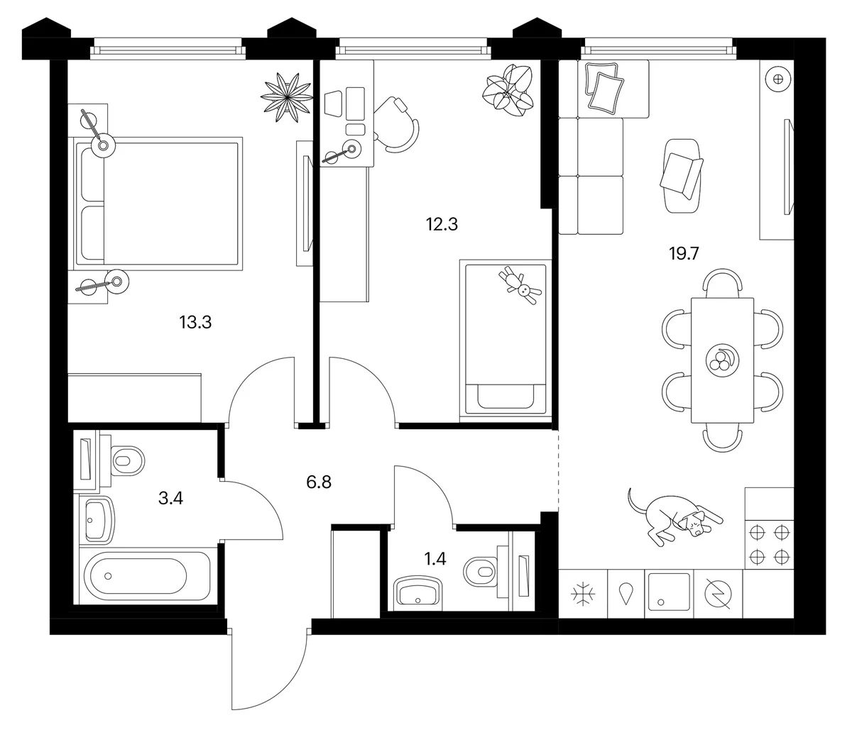 Планировка: 2-комнатная квартира 56,9 м² в ЖК «Бусиновский парк»