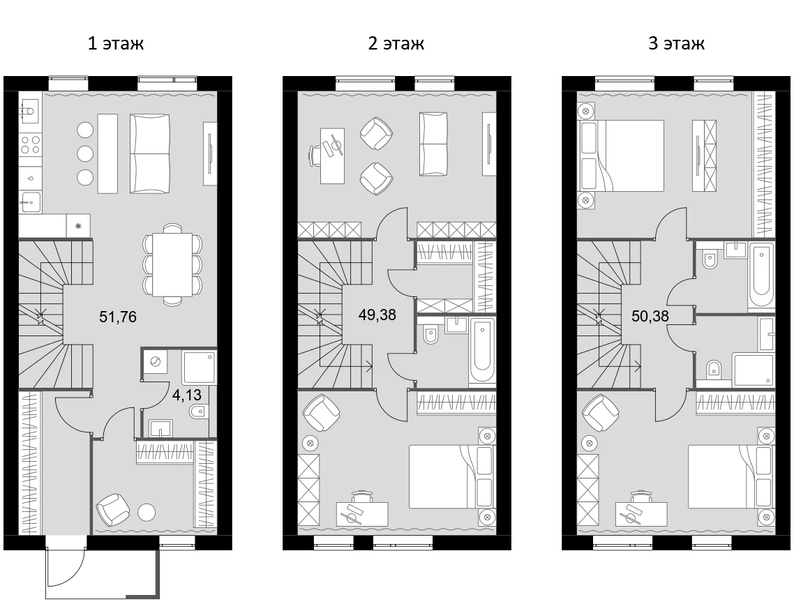 Планировка: Таунхаус 155,7 м² в ЖК «Мартемьяново Клаб»