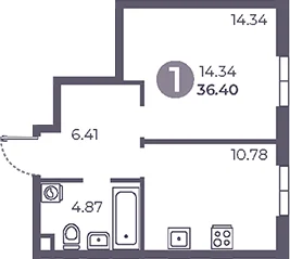 Планировка: 1-комнатная квартира 36,4 м² в ЖК «Нижегородская от Гранель»