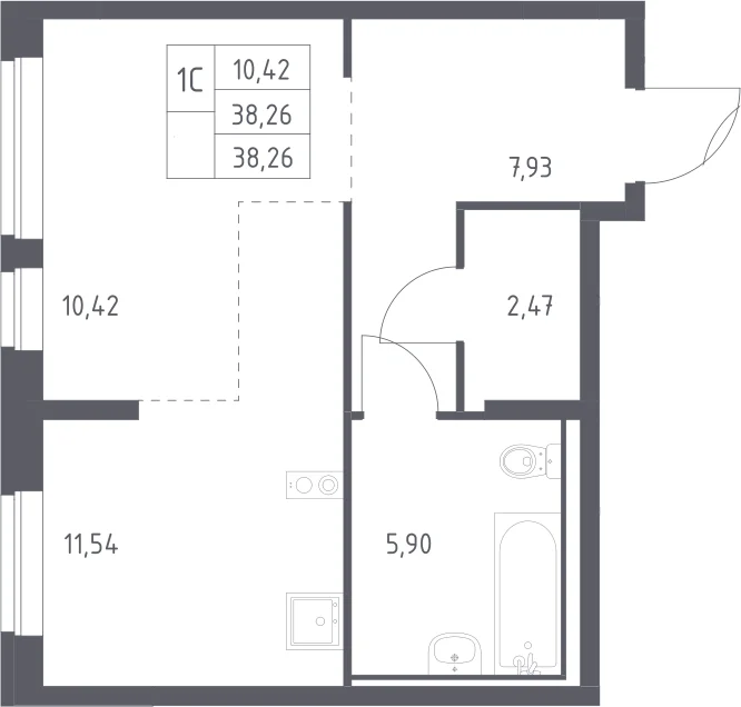 Планировка: Студия 38,3 м² в ЖК «Молжаниново»