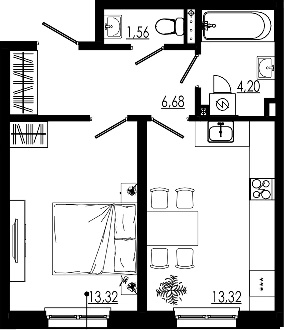 Планировка: 1-комнатная квартира 39,1 м² в ЖК «LIBERTY DOM»