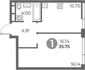 Планировка: 1-комнатная квартира 35,8 м² в ЖК «Нижегородская от Гранель»