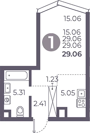 Планировка: Студия 29,1 м² в ЖК «Мневники от Гранель»