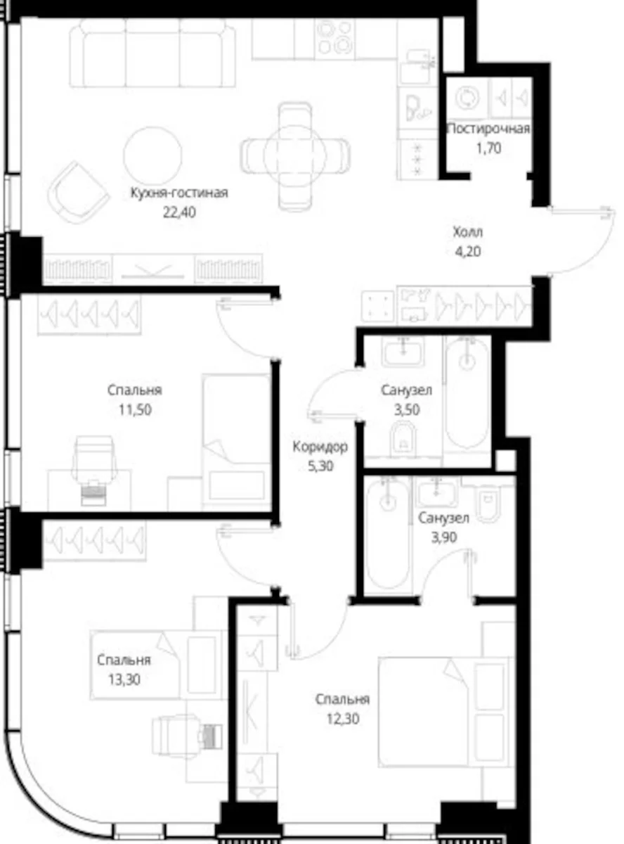 Планировка: Квартира евро-4 78,1 м² в ЖК «СИТИДЗЕН»