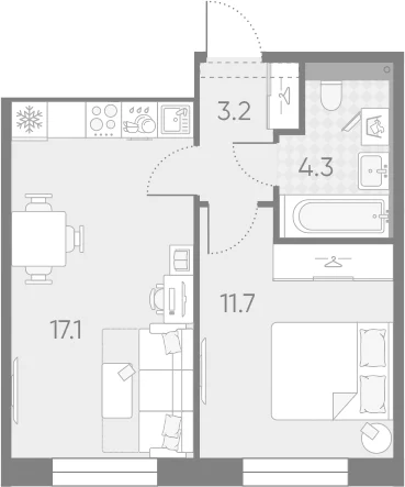 Планировка: Евродвушка 36,3 м² в ЖК «Большая Охта»