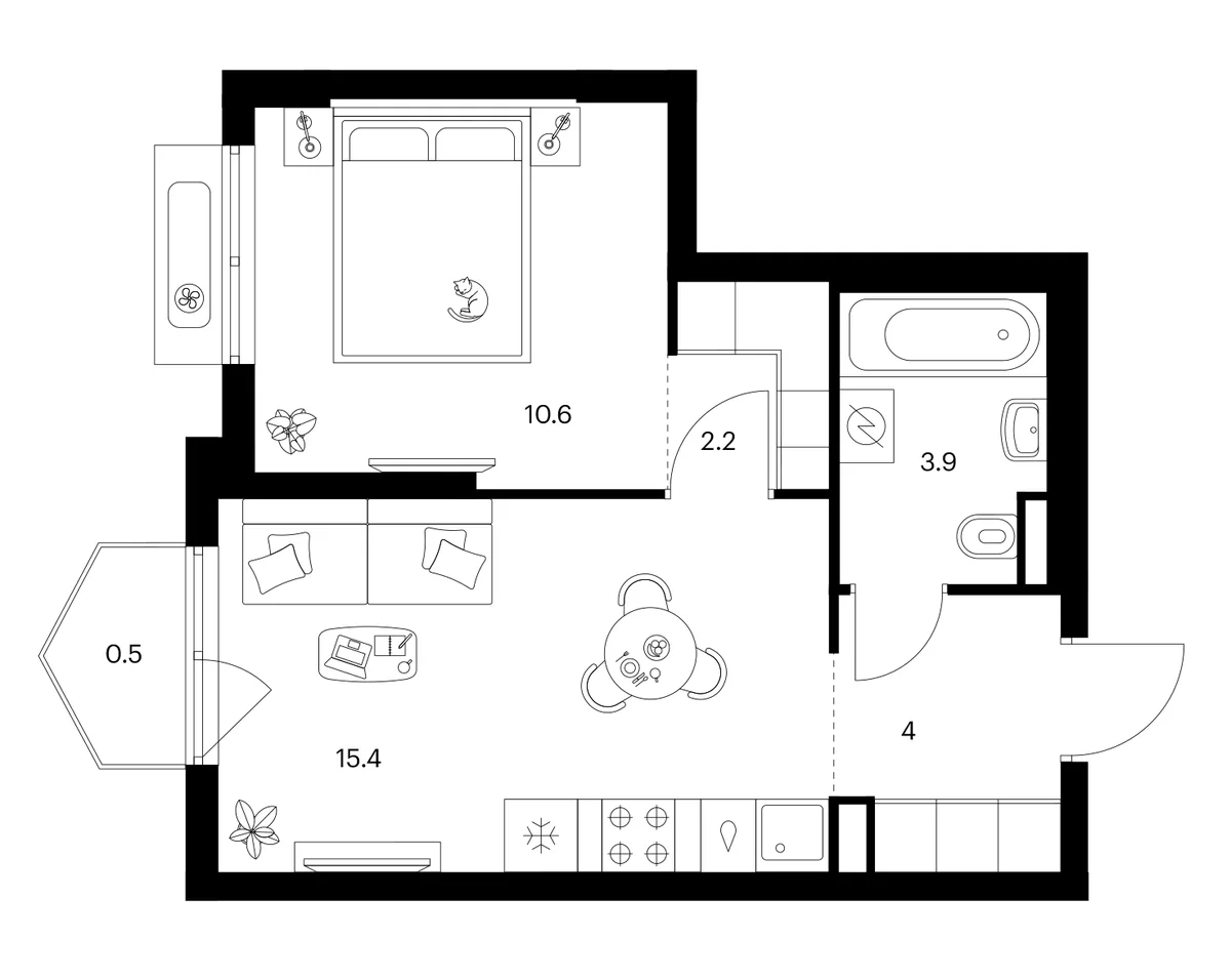 Планировка: 1-комнатная квартира 36,1 м² в ЖК «Ярославский»