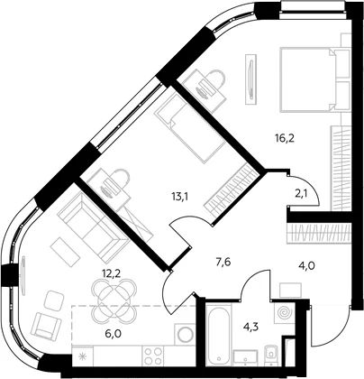 Планировка: Евротрёшка 73 м² в ЖК «Адмирал»