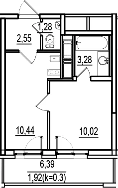 Планировка: 1-комнатная квартира 27,6 м² в ЖК «ИСКРА-Сити»