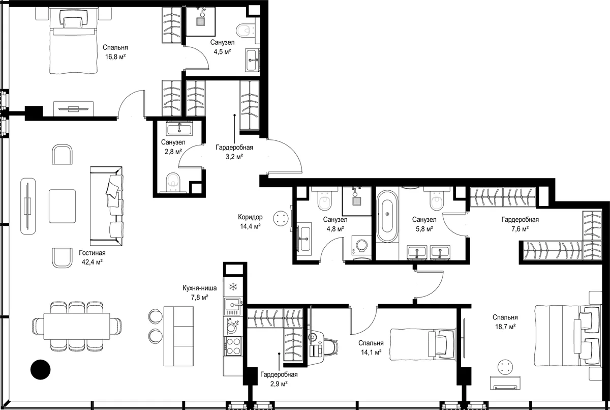 Планировка: Квартира евро-4 145,8 м² в ЖК «Слава»