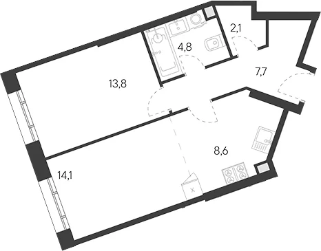 Планировка: Евродвушка 51,1 м² в ЖК «Родина Переделкино»