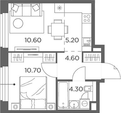 Планировка: Евродвушка 35,4 м² в ЖК «Белый Град»