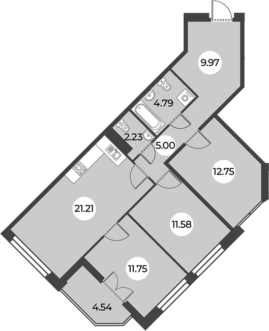 Планировка: Квартира евро-4 79,3 м² в ЖК «Огни Залива»