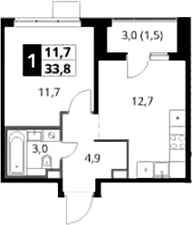 Планировка: 1-комнатная квартира 32,3 м² в ЖК «1-й Химкинский»