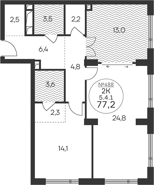 Планировка: 2-комнатная квартира 77,2 м² в ЖК «Клубный квартал КРЫЛАТСКАЯ 33»